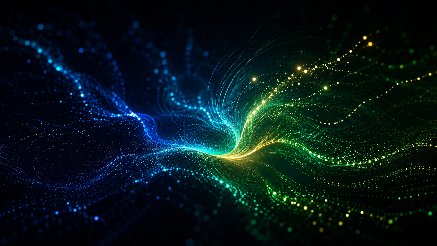 Abstract particle flow visualization representing real-time data and AI
